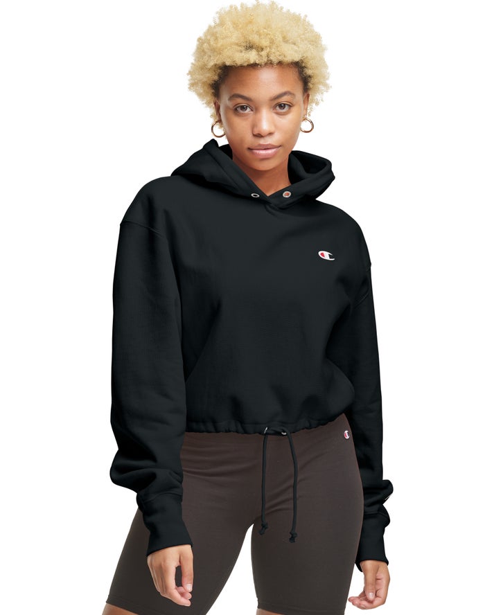 Champion Reverse Weave Cinch Bottom Hoodie Dames - Zwart - Belgie 7908PTUSE